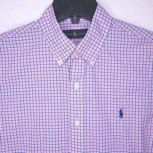 Ralph Lauren Shirt Mens Medium Gingham Blue, Pink, White Pony Oxford